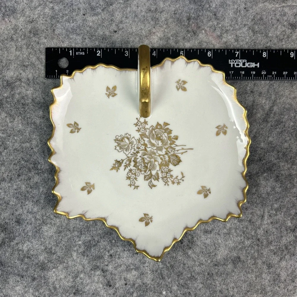 Vintage Royal Limoges France Candy Dish Plate Porcelain‎ With Gold Floral Trim